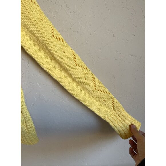 Talbots XS Classic Yellow Cable Pointelle Knit Crewneck Pullover Sweater Spring - Picture 6 of 6